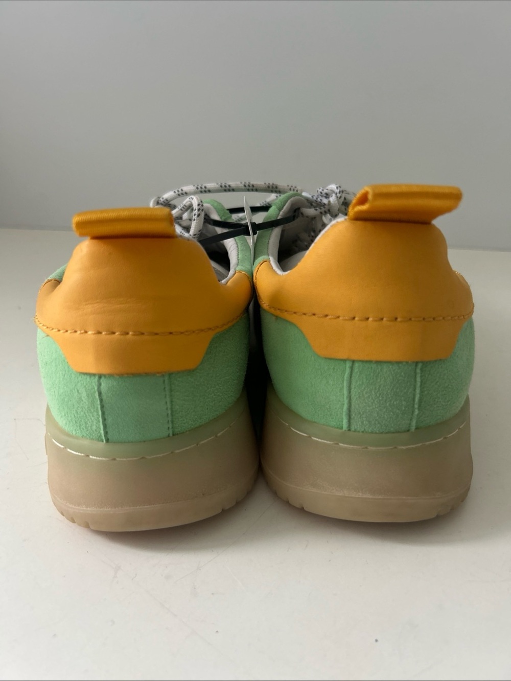 NYC CONCEPTS Suede Green Sneakers with White Stripe & Yellow Accents Size 8 - Picture 4 of 16